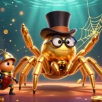 Experience thrilling gameplay with sky88z as a golden tarantula weaves a web in a vibrant casino scene.