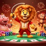 Join the excitement at tot88, where a ringmaster lion and circus animals bring the thrill of poker to life!