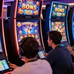 Players enjoying bonus buy slots in a lively online casino environment with vibrant slot machines and engaging interactions.