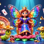 Engage in the best au online casinos that payout with vibrant 3D elements including a butterfly queen, casino features, and dazzling effects.