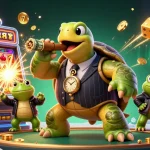 Engage in the thrilling action of sc88 with this vibrant casino scene depicting a turtle mobster and frog enforcers.